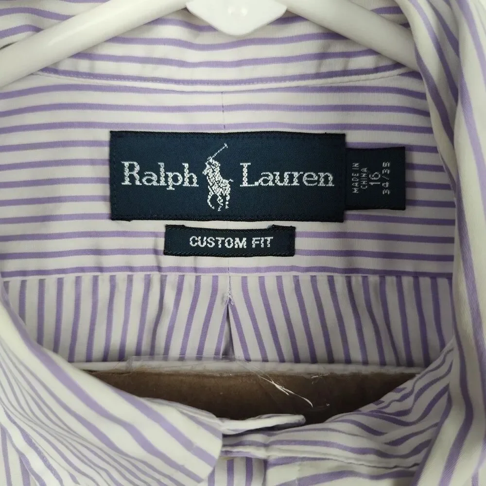 Ralph Lauren men's button-up shirt, 16, 34/35, purple stripe, long sleeves VGC - Picture 6 of 9